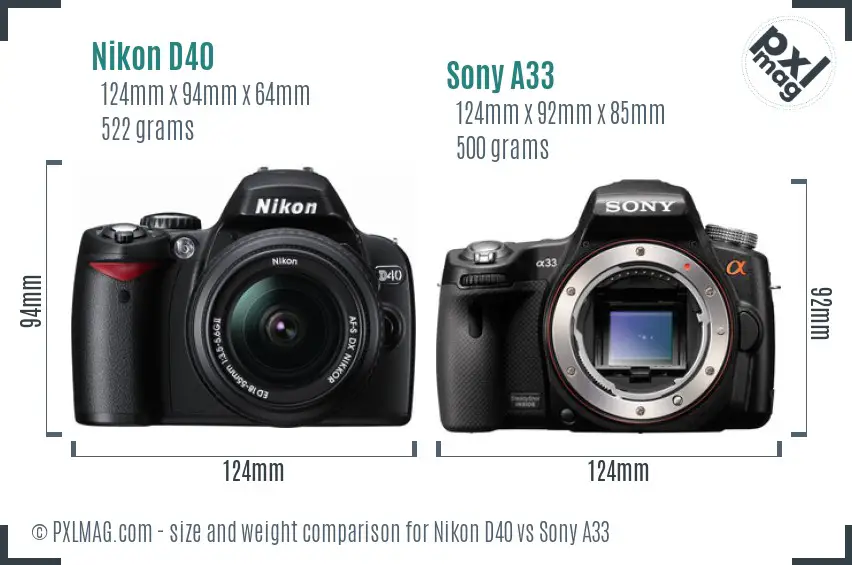 Nikon D40 vs Sony A33 size comparison