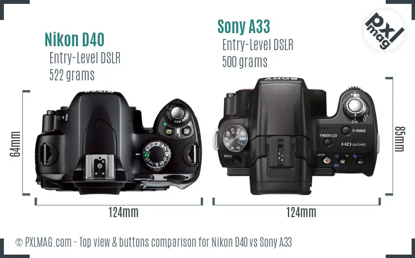 Nikon D40 vs Sony A33 top view buttons comparison