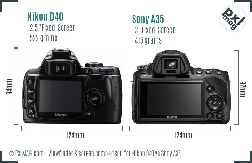 Nikon D40 vs Sony A35 Screen and Viewfinder comparison