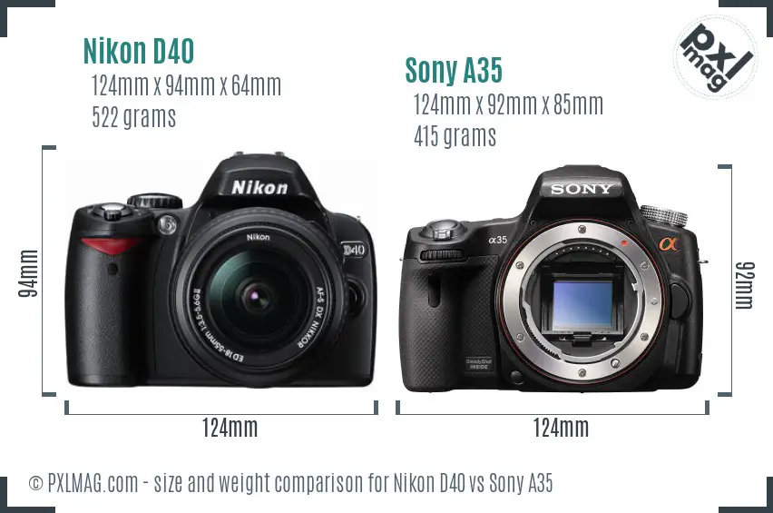 Nikon D40 vs Sony A35 size comparison