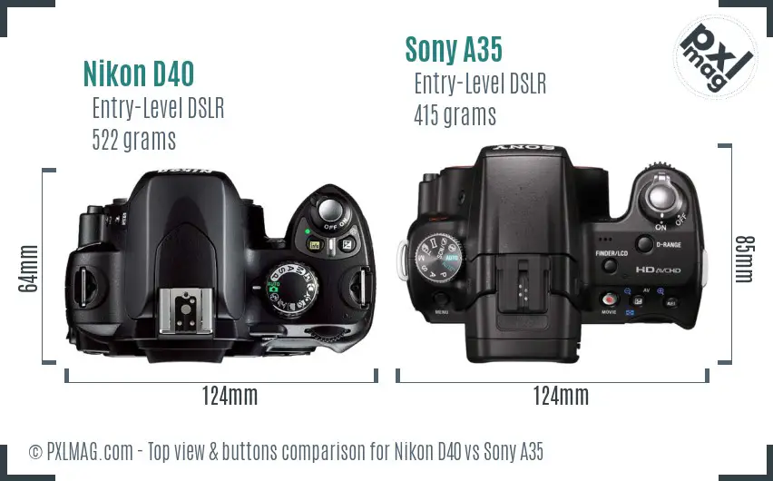 Nikon D40 vs Sony A35 top view buttons comparison