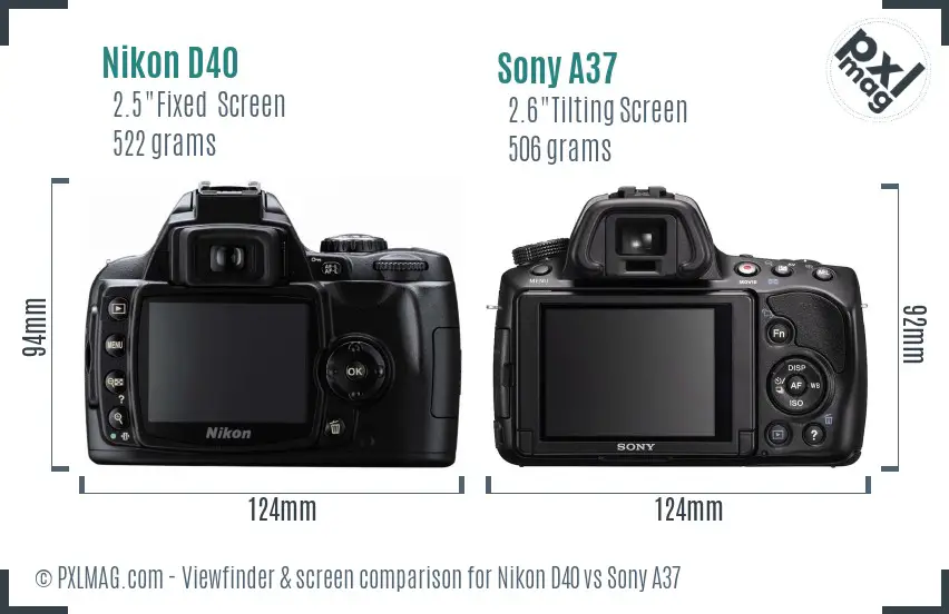 Nikon D40 vs Sony A37 Screen and Viewfinder comparison