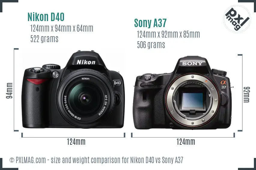 Nikon D40 vs Sony A37 size comparison