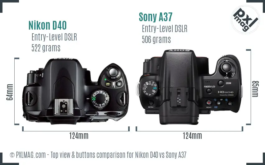 Nikon D40 vs Sony A37 top view buttons comparison