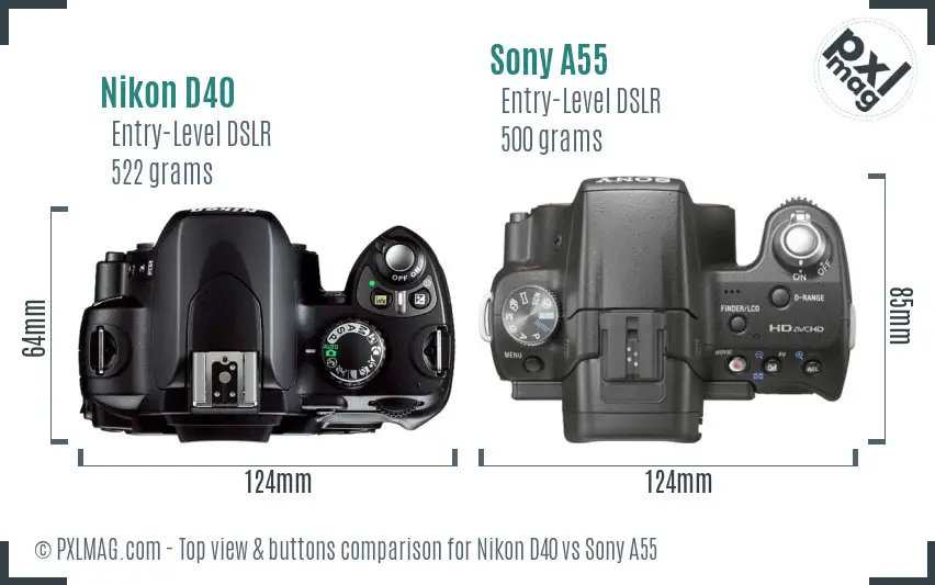 Nikon D40 vs Sony A55 top view buttons comparison