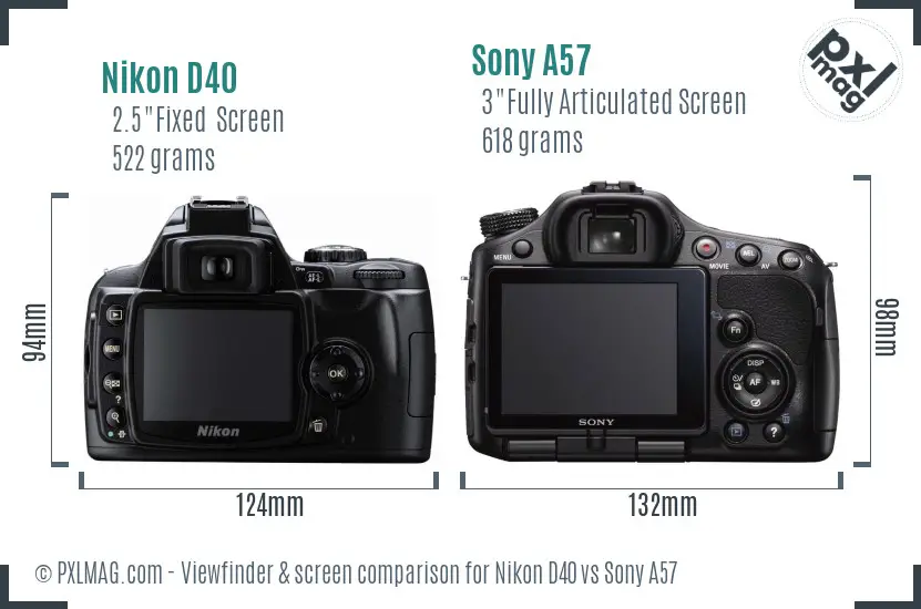 Nikon D40 vs Sony A57 Screen and Viewfinder comparison