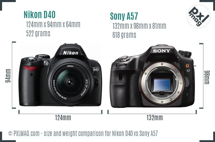 Nikon D40 vs Sony A57 size comparison