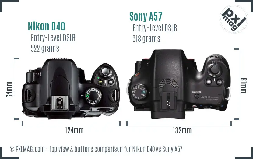 Nikon D40 vs Sony A57 top view buttons comparison