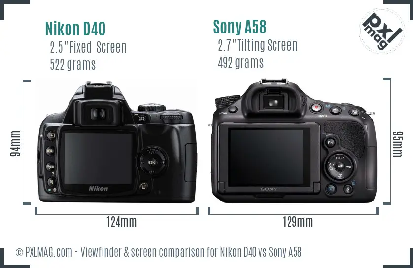 Nikon D40 vs Sony A58 Screen and Viewfinder comparison