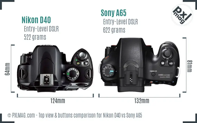 Nikon D40 vs Sony A65 top view buttons comparison