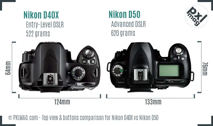 Nikon D40X vs Nikon D50 top view buttons comparison