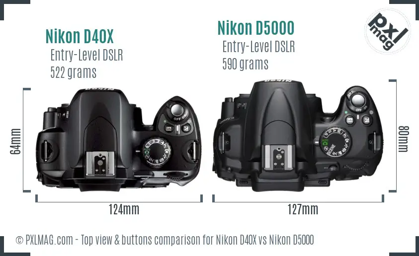 Nikon D40X vs Nikon D5000 top view buttons comparison