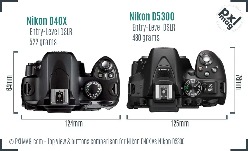Nikon D40X vs Nikon D5300 top view buttons comparison