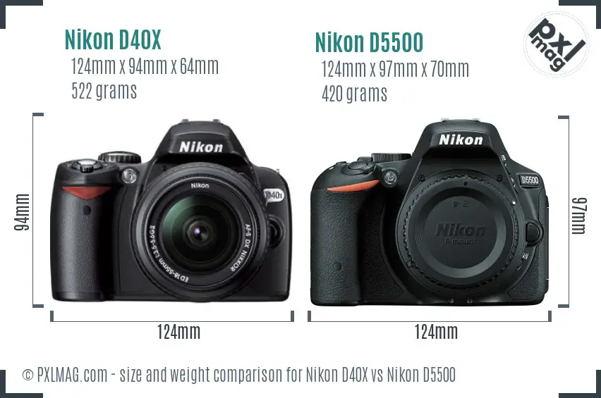 Nikon D40X vs Nikon D5500 size comparison