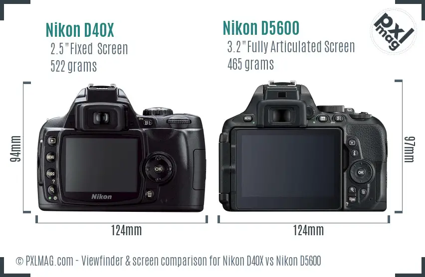 Nikon D40X vs Nikon D5600 Screen and Viewfinder comparison