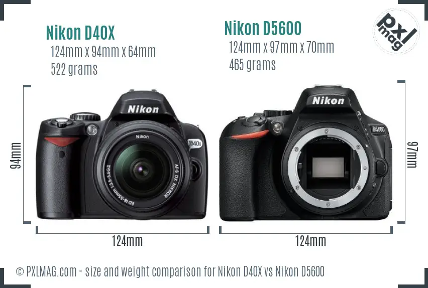 Nikon D40X vs Nikon D5600 size comparison