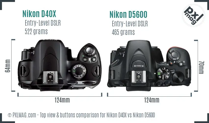 Nikon D40X vs Nikon D5600 top view buttons comparison