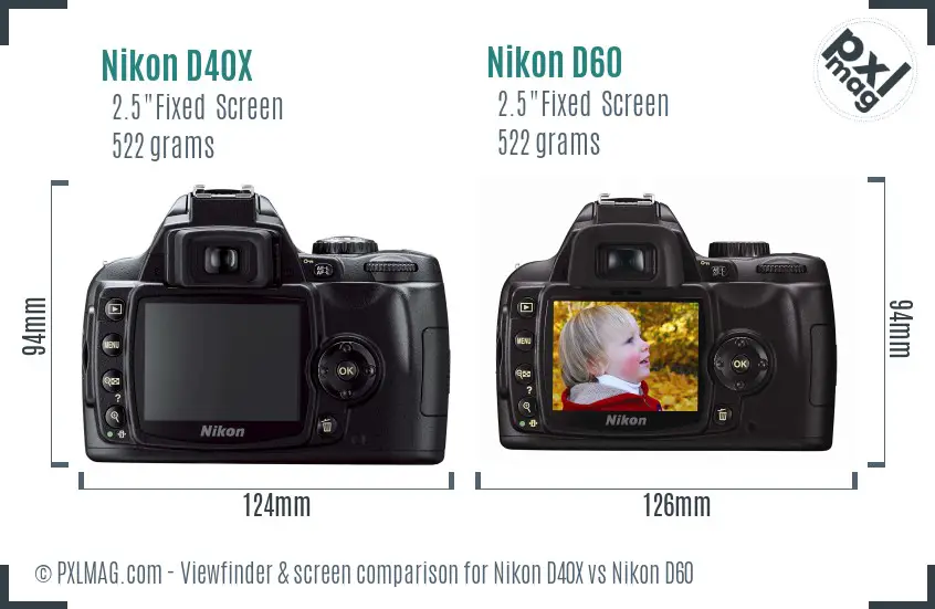 Nikon D40X vs Nikon D60 Screen and Viewfinder comparison