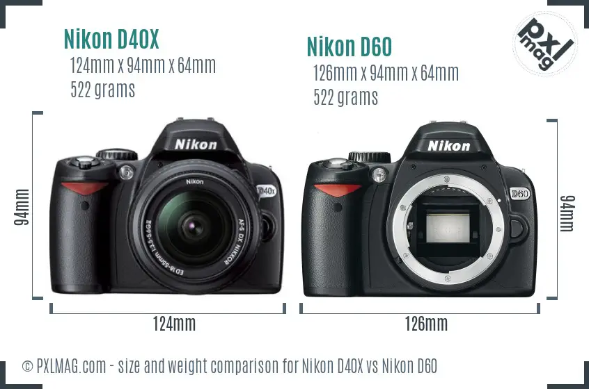 Nikon D40X vs Nikon D60 size comparison