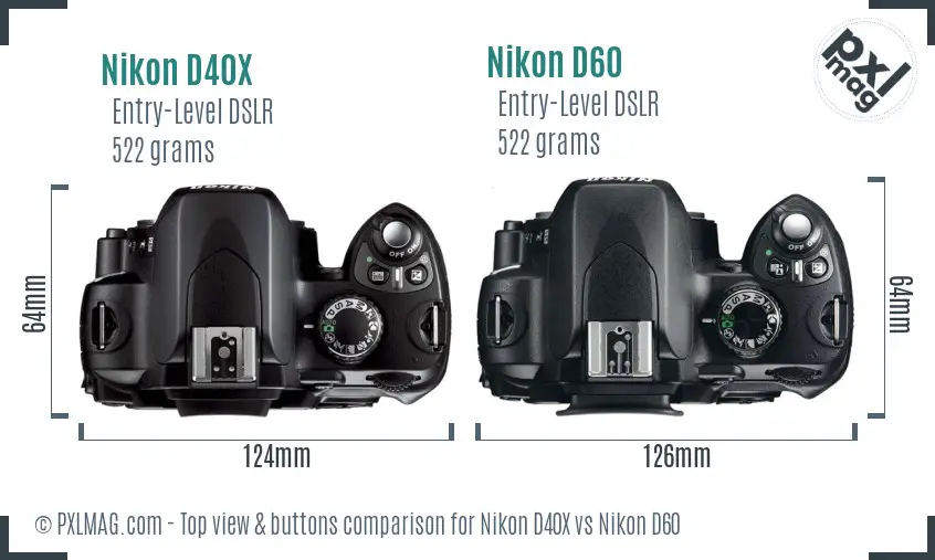 Nikon D40X vs Nikon D60 top view buttons comparison