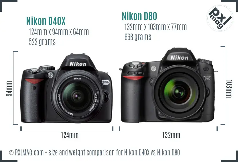 Nikon D40X vs Nikon D80 size comparison Nikon D40X vs Nikon D80 size comparison