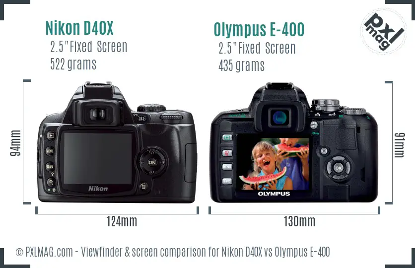 Nikon D40X vs Olympus E-400 Screen and Viewfinder comparison