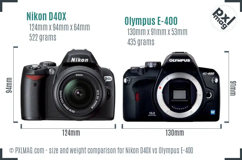 Nikon D40X vs Olympus E-400 size comparison