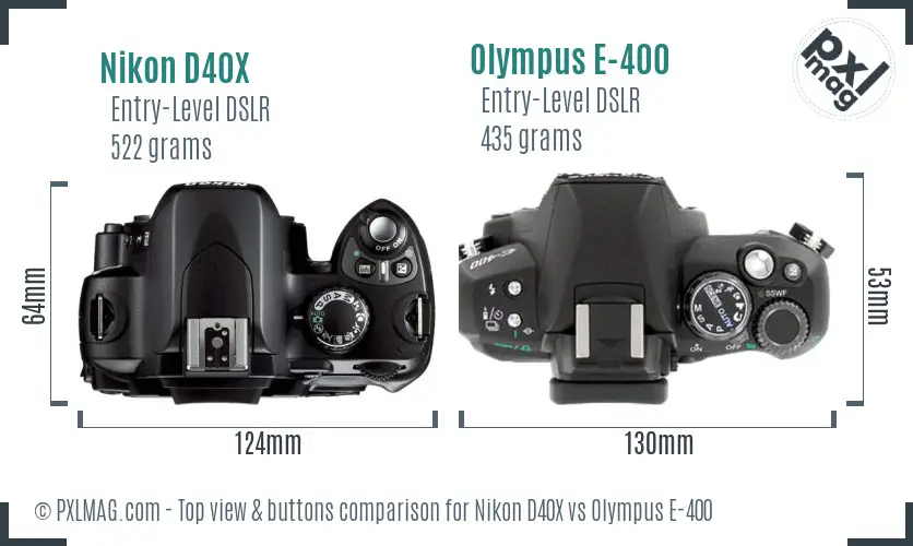 Nikon D40X vs Olympus E-400 top view buttons comparison