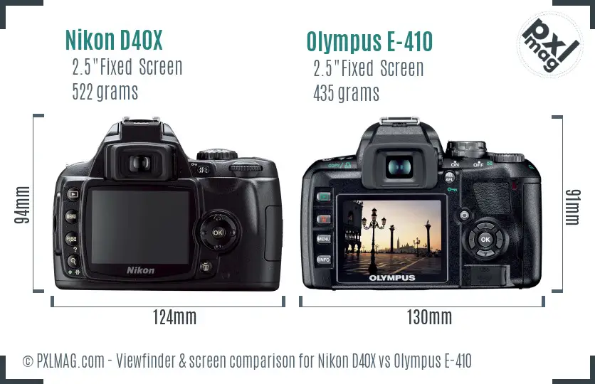 Nikon D40X vs Olympus E-410 Screen and Viewfinder comparison