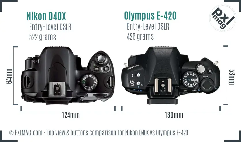 Nikon D40X vs Olympus E-420 top view buttons comparison