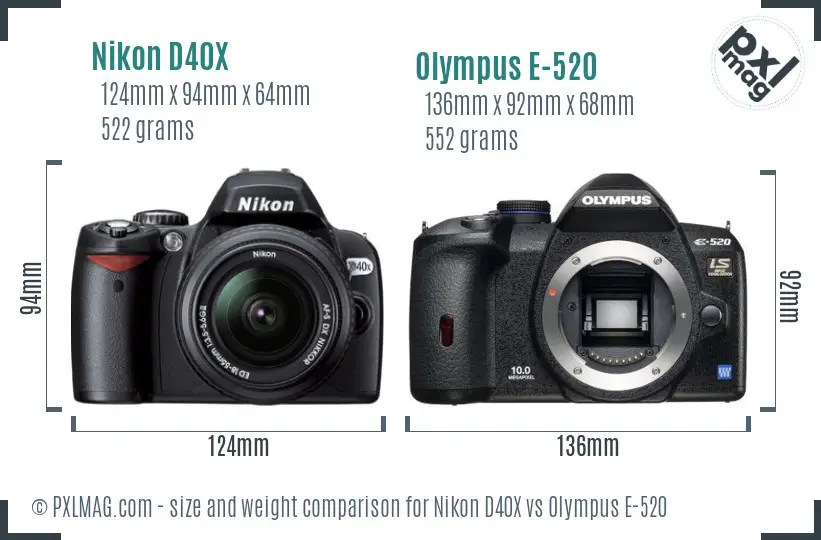 Nikon D40X vs Olympus E-520 size comparison