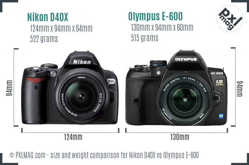 Nikon D40X vs Olympus E-600 size comparison