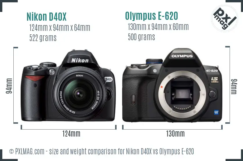 Nikon D40X vs Olympus E-620 size comparison