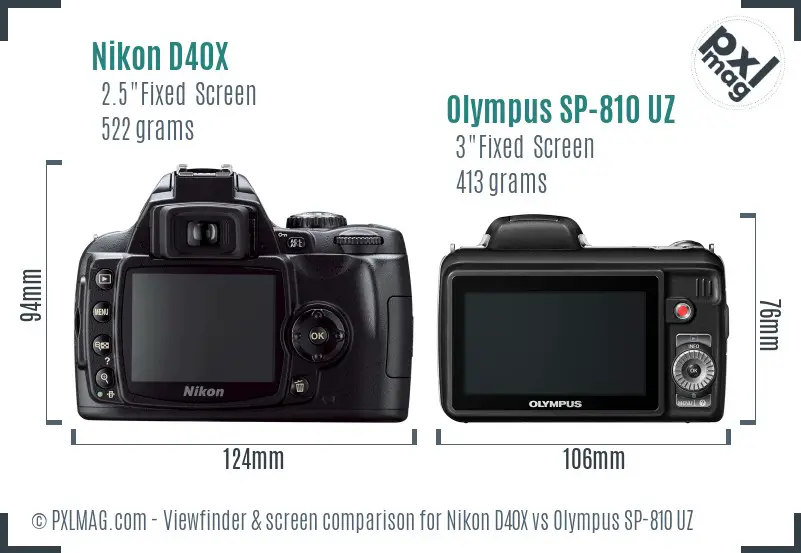 Nikon D40X vs Olympus SP-810 UZ Screen and Viewfinder comparison