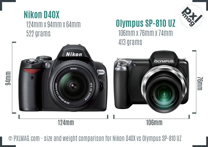 Nikon D40X vs Olympus SP-810 UZ size comparison