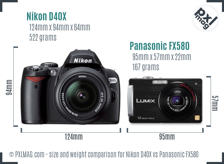 Nikon D40X vs Panasonic FX580 size comparison