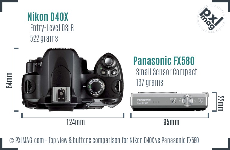 Nikon D40X vs Panasonic FX580 top view buttons comparison