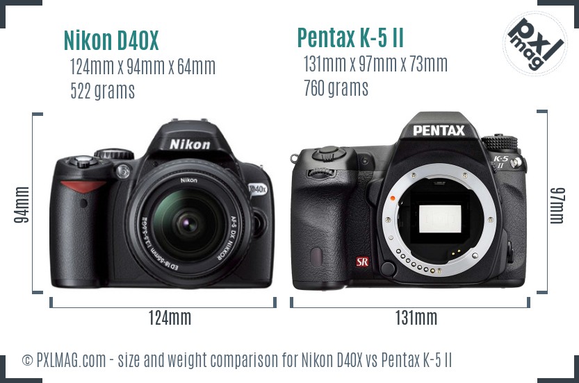 Nikon D40X vs Pentax K-5 II size comparison