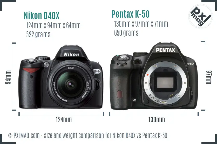 Nikon D40X vs Pentax K-50 size comparison