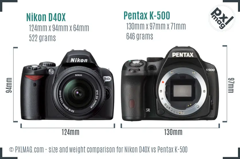 Nikon D40X vs Pentax K-500 size comparison