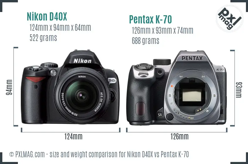 Nikon D40X vs Pentax K-70 size comparison