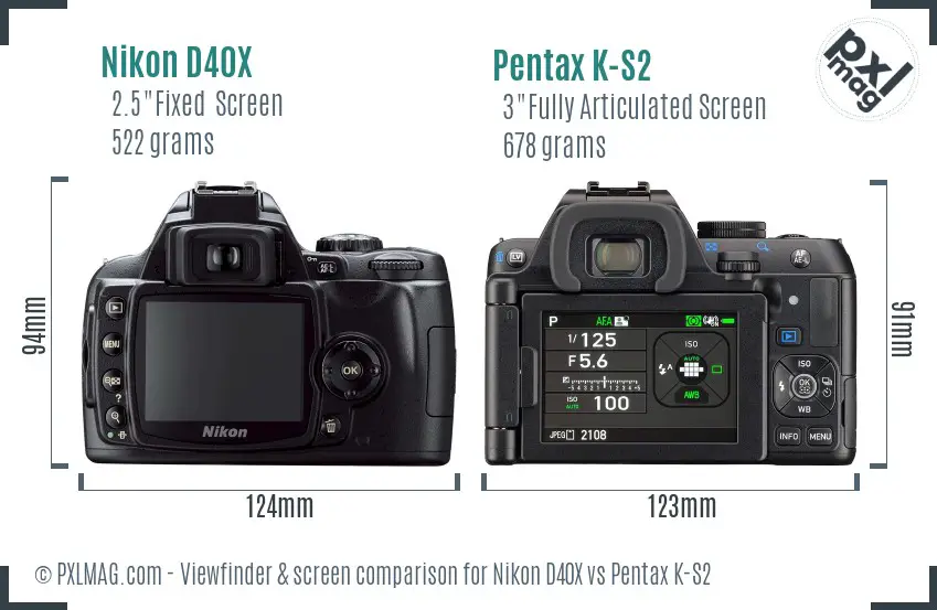 Nikon D40X vs Pentax K-S2 Screen and Viewfinder comparison