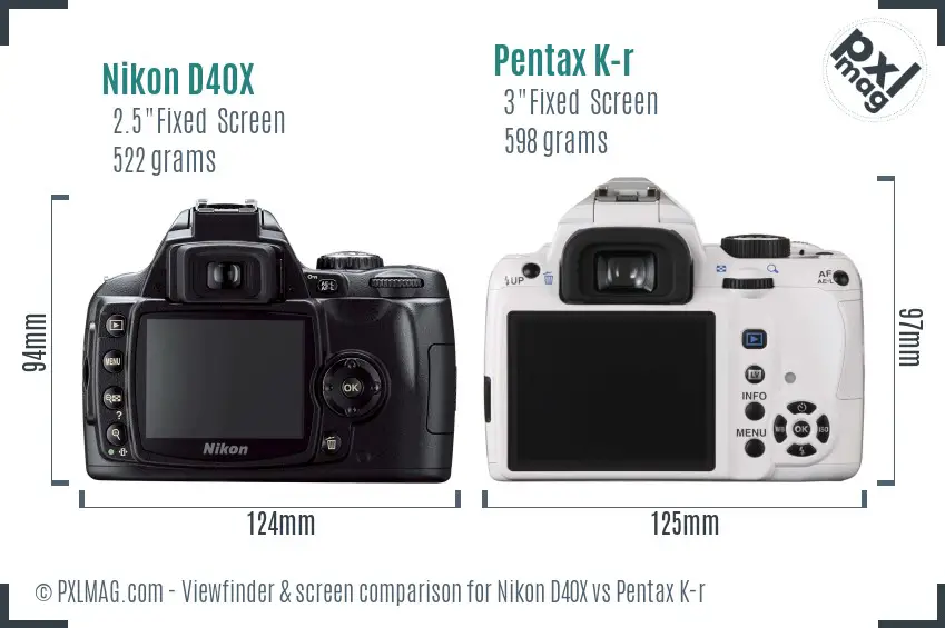 Nikon D40X vs Pentax K-r Screen and Viewfinder comparison