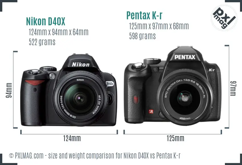 Nikon D40X vs Pentax K-r size comparison