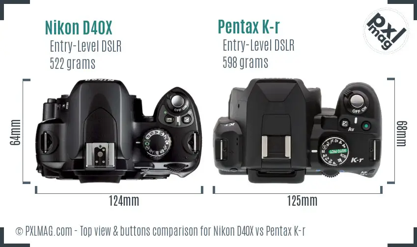 Nikon D40X vs Pentax K-r top view buttons comparison