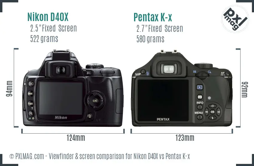 Nikon D40X vs Pentax K-x Screen and Viewfinder comparison