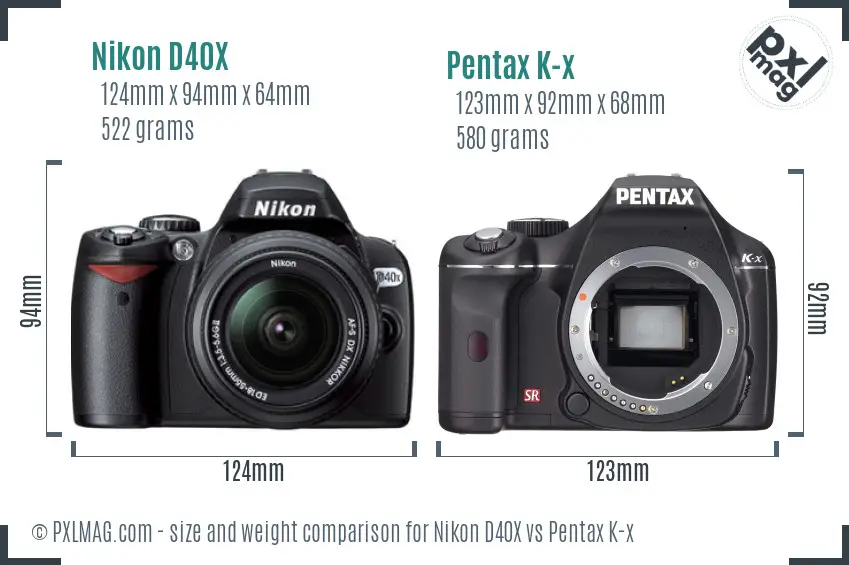 Nikon D40X vs Pentax K-x size comparison