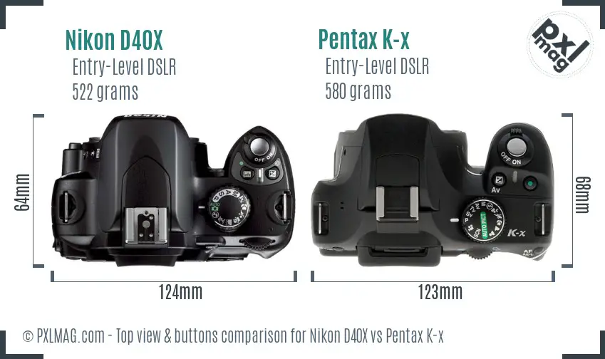 Nikon D40X vs Pentax K-x top view buttons comparison