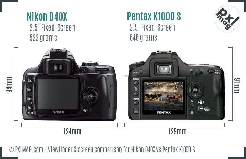 Nikon D40X vs Pentax K100D S Screen and Viewfinder comparison