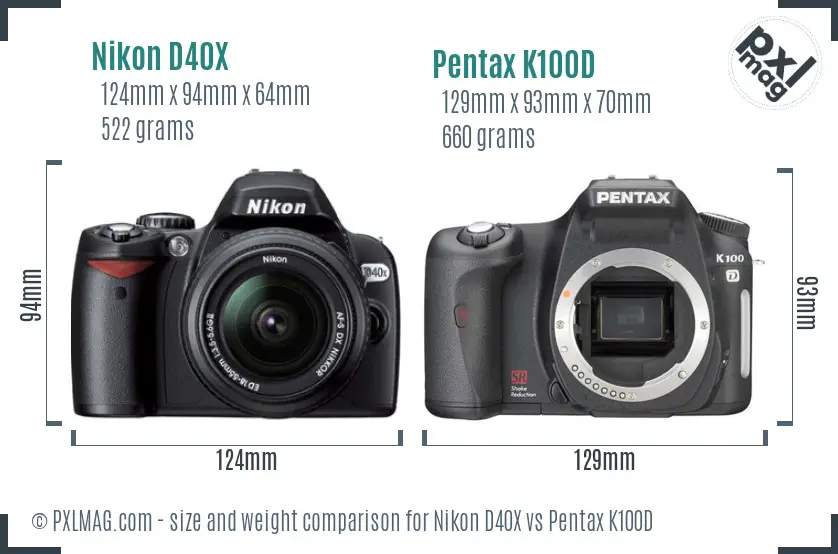 Nikon D40X vs Pentax K100D size comparison